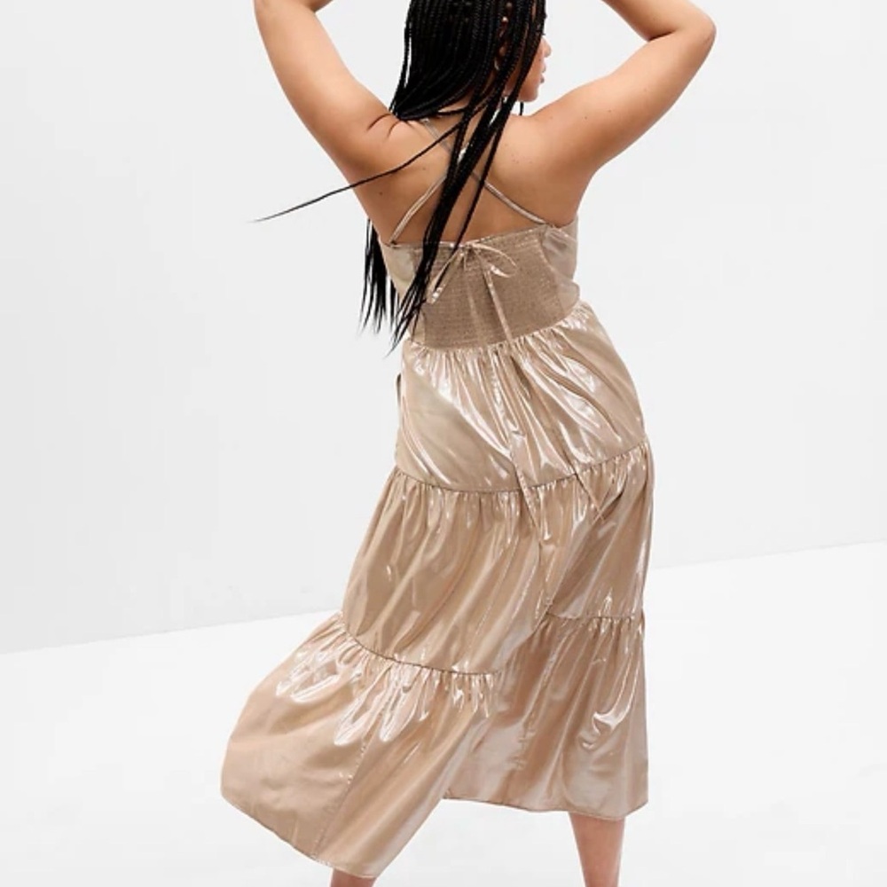 Gap Metallic Tie-Back Tiered Maxi Dress women’s Sz S NWT - Picture 2 of 8